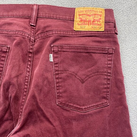 Levis 513 Jeans Mens Size 34X32 Burgundy Slim Straight Dark Red,Stretch - Picture 6 of 12